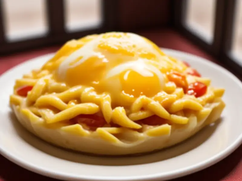 Pasta gratinada en microondas con tomate y huevo