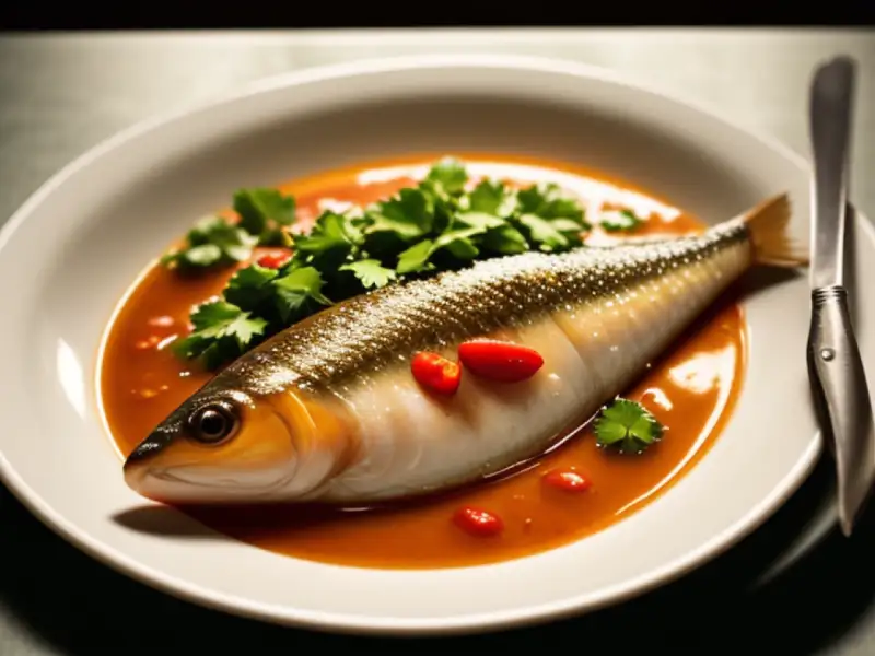 Pescado a la marroquí con pimientos, limón, cilantro y chiles