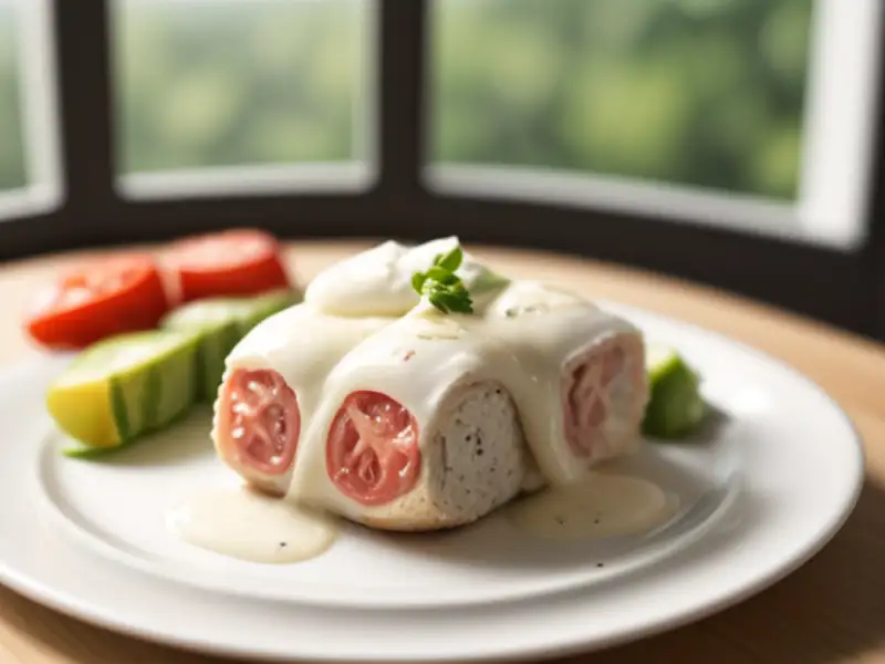 Rollitos de pollo con mozzarella, pesto y jamón de la Selva Negra.