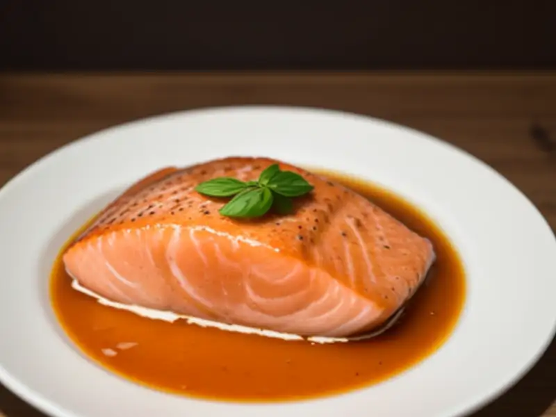 Lomo de salmón a la plancha con aceite de tomate