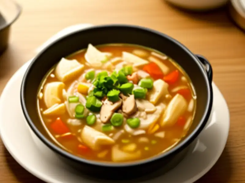 Sopa de pollo con kimchi